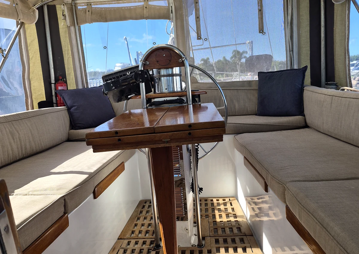 Protected cockpit aboard SV Silver Queen, an Irwin 52 ketch for sale in Brisbane